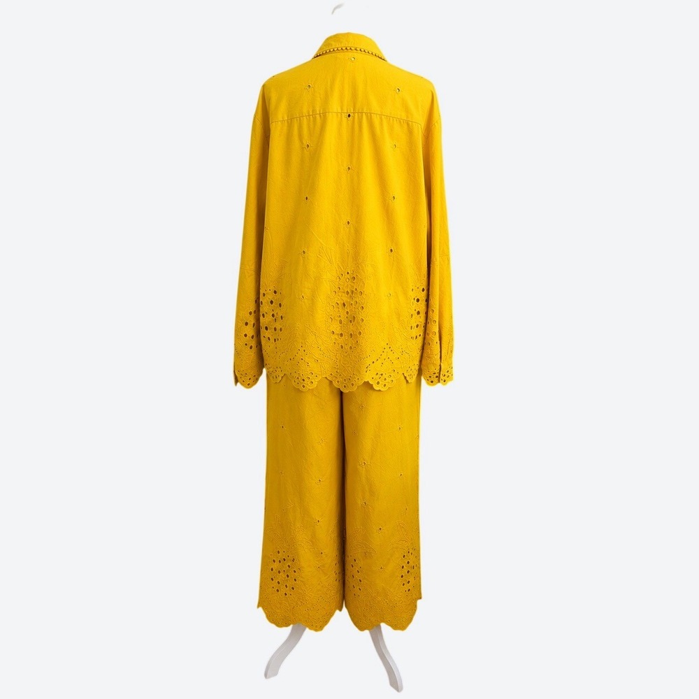 Cynthia Rowley Womens 2-Piece Eyelet Pant Set Size Medium Yellow Cotton Scallop - Picture 3 of 11